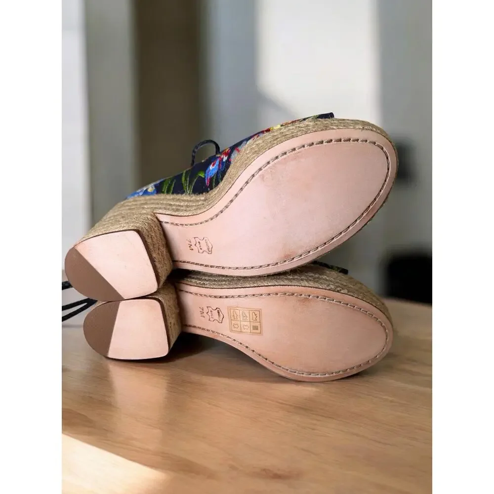 Tory Burch Positano Lace Up Platform Espadrille Size 7M
